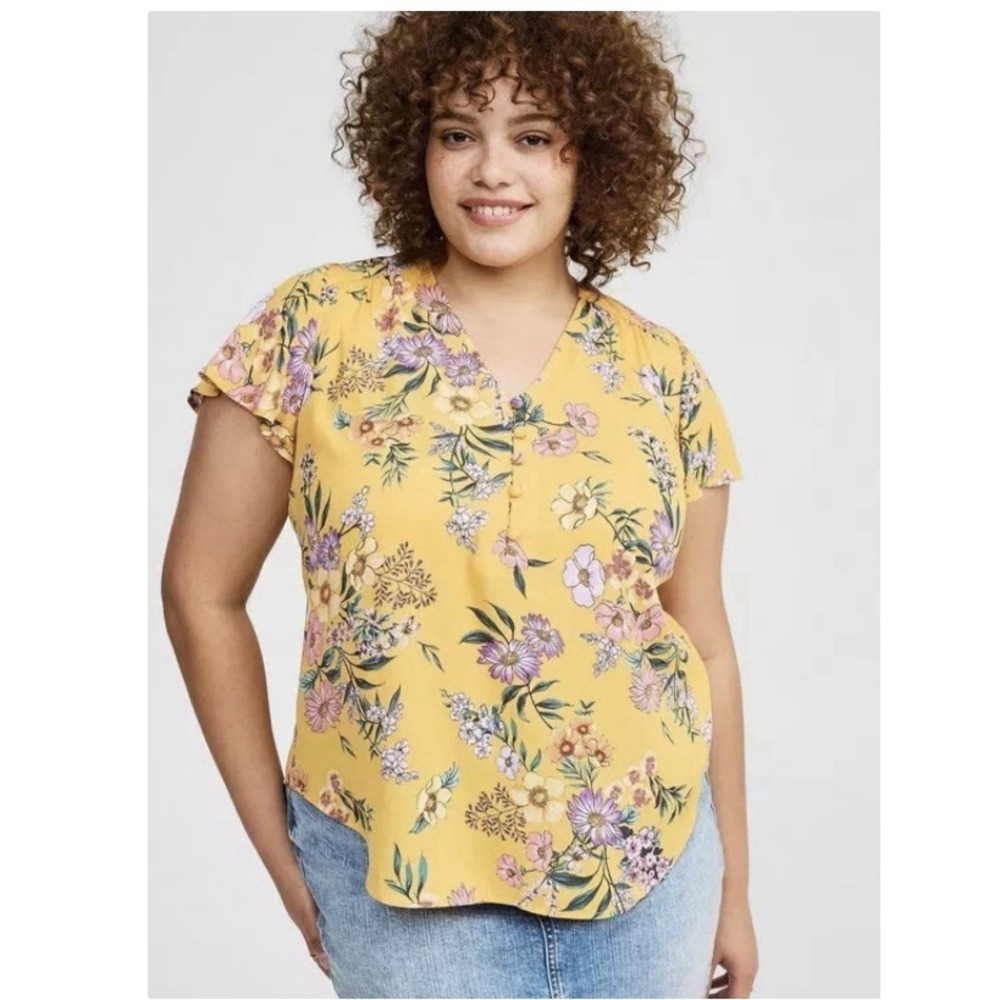 Torrid Harper Floral Georgette Pullover Flutter Sleeve Blouse Size 2X Office